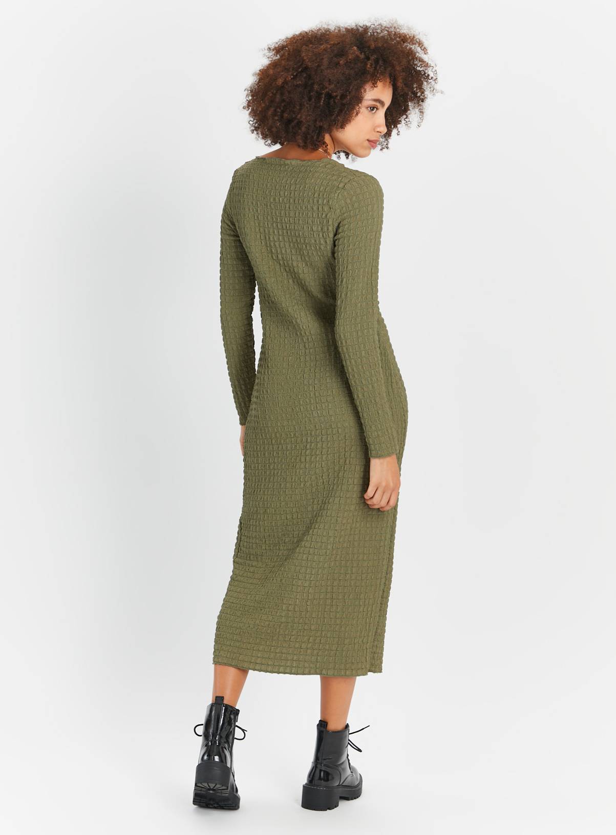 Khaki Bubble Textured Column Dress 16 - Image 4