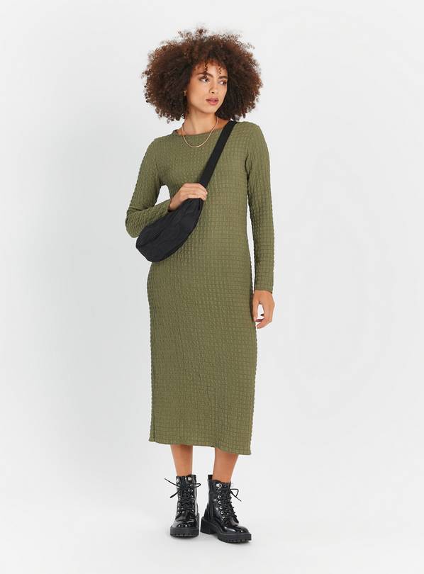 Khaki Bubble Textured Column Dress 16