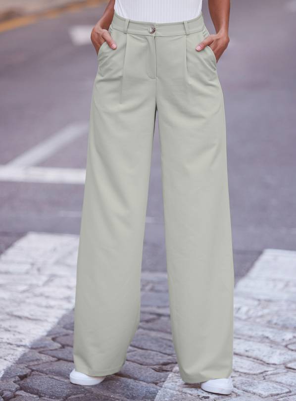 Buy SOSANDAR Mint Green Tuck Front Wide Leg Trouser 14, Trousers