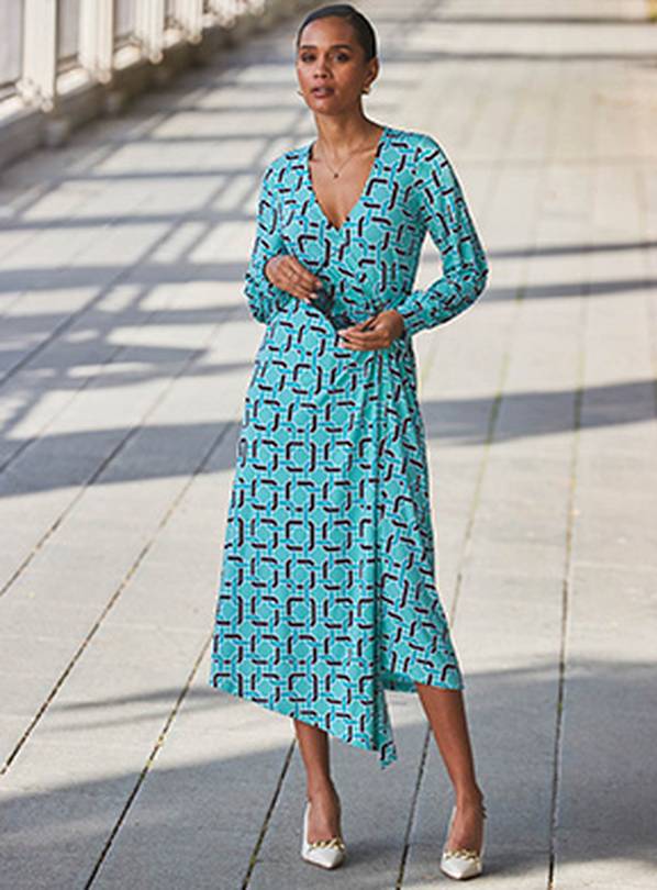 SOSANDAR Geo Print Wrap Midi Dress 12