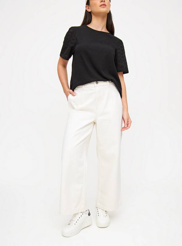 Cream Wide Leg Cropped Trousers 12S