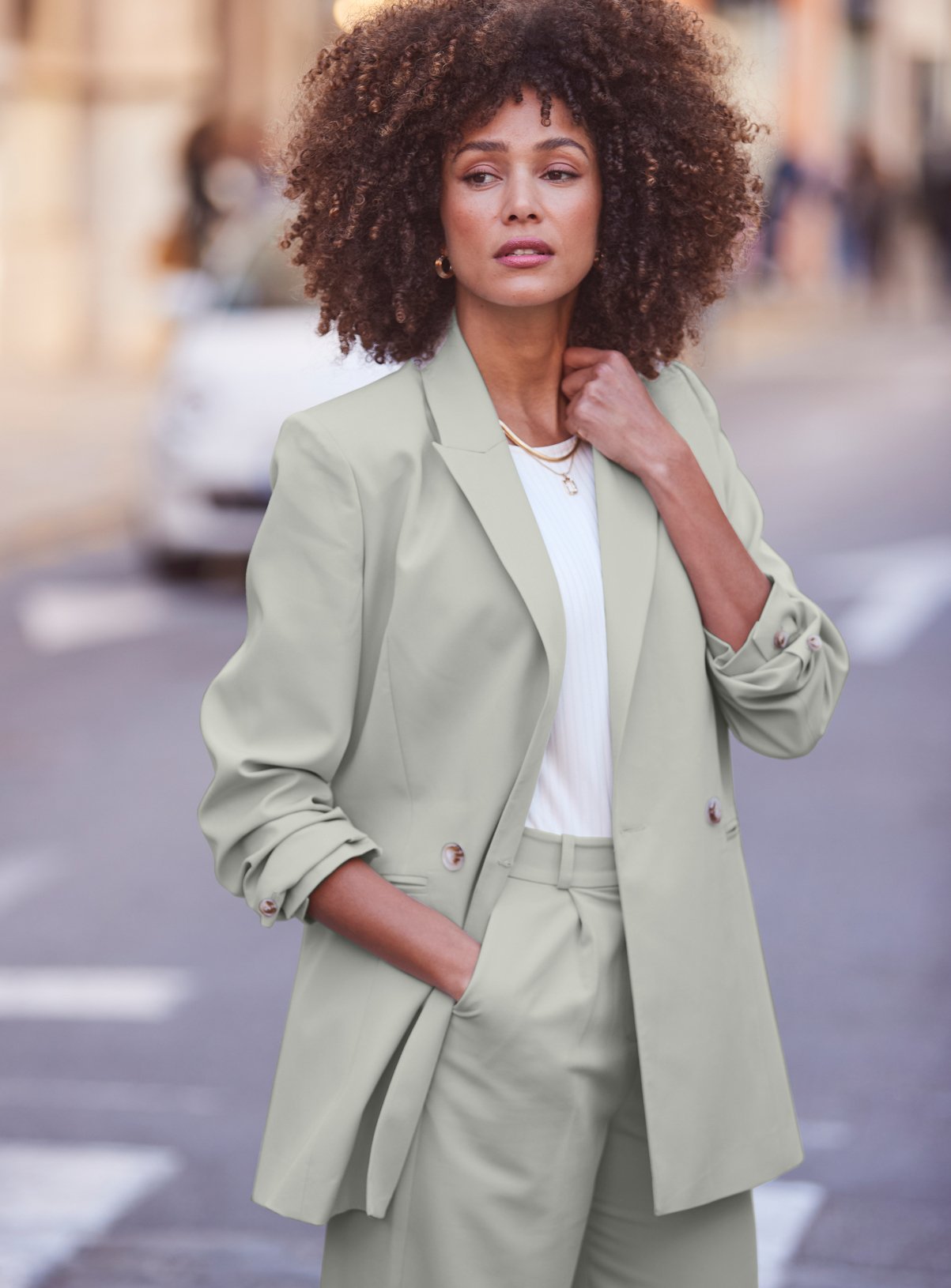SOSANDAR Mint Green Relaxed Single Breasted Blazer