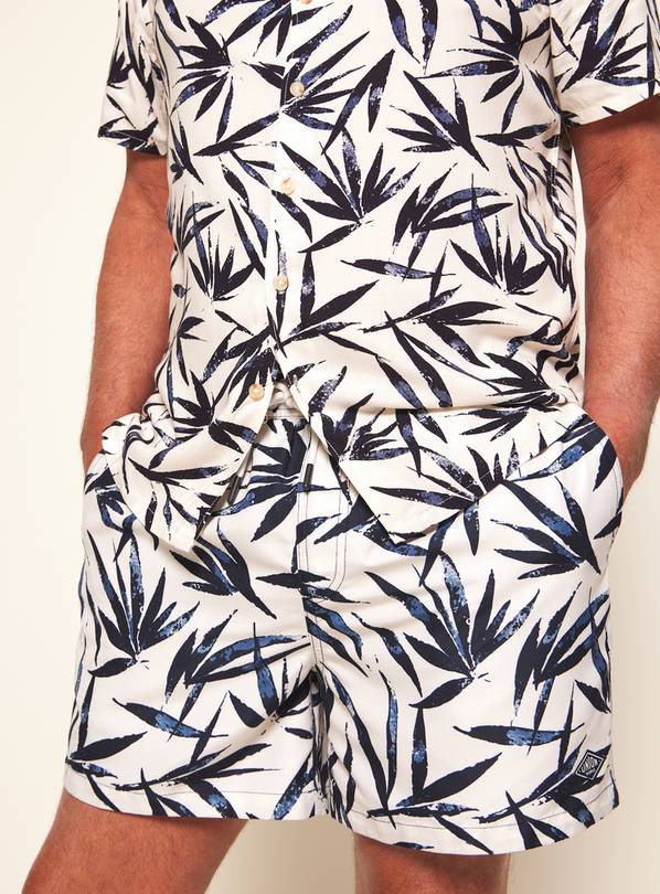 UNION WORKS White Leaf Print Swim Shorts S