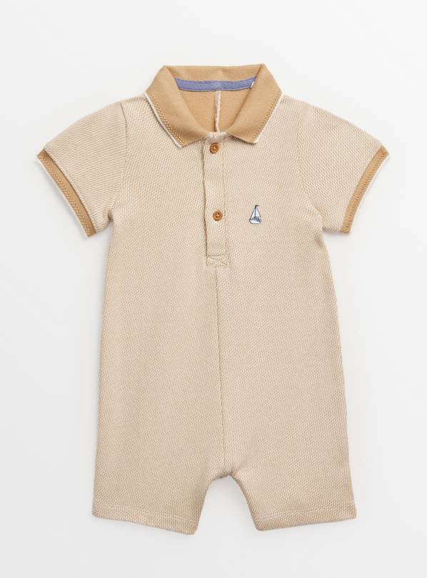 Stone Polo Knitted Short Sleeve Romper Up to 3 mths