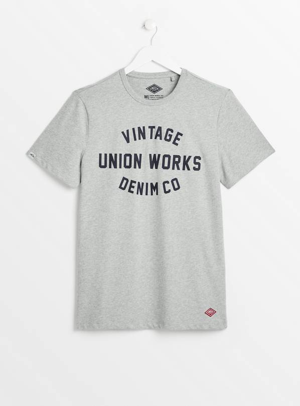 UNION WORKS Grey Marl Graphic Print T-Shirt  XXL