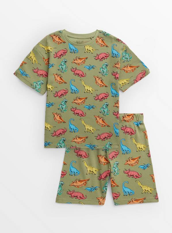 Khaki Dinosaur Print Waffle Shortie Pyjamas  1-1.5 years