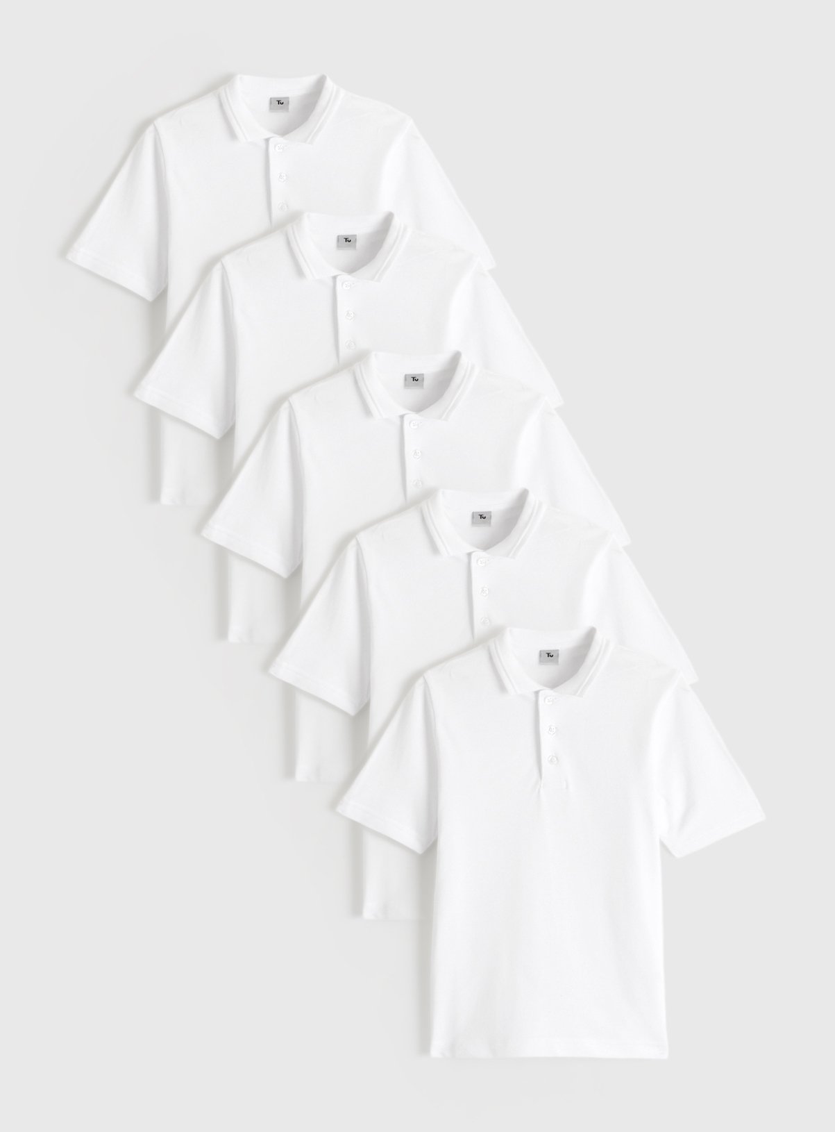 White 5 Pack Unisex White Polo Shirts (8 Years) - Tu by Sainsbury's