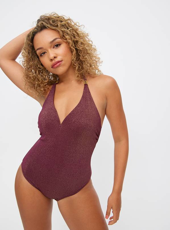 Aubergine Shimmer Halterneck Swimsuit 10