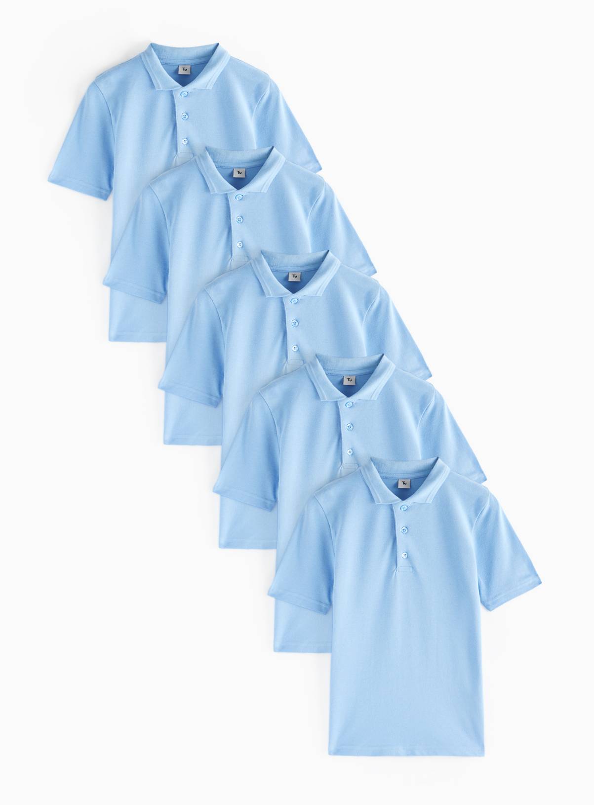 5 Pack Blue Unisex Polo Shirts 7 years - Image 2
