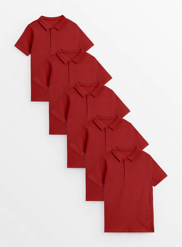 5 Pack Red Unisex Polo Shirts 12 years