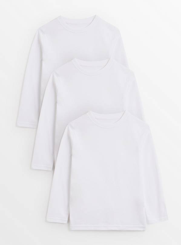 3 Pack Unisex White Crew Neck Long Sleeve T-Shirts 6 years