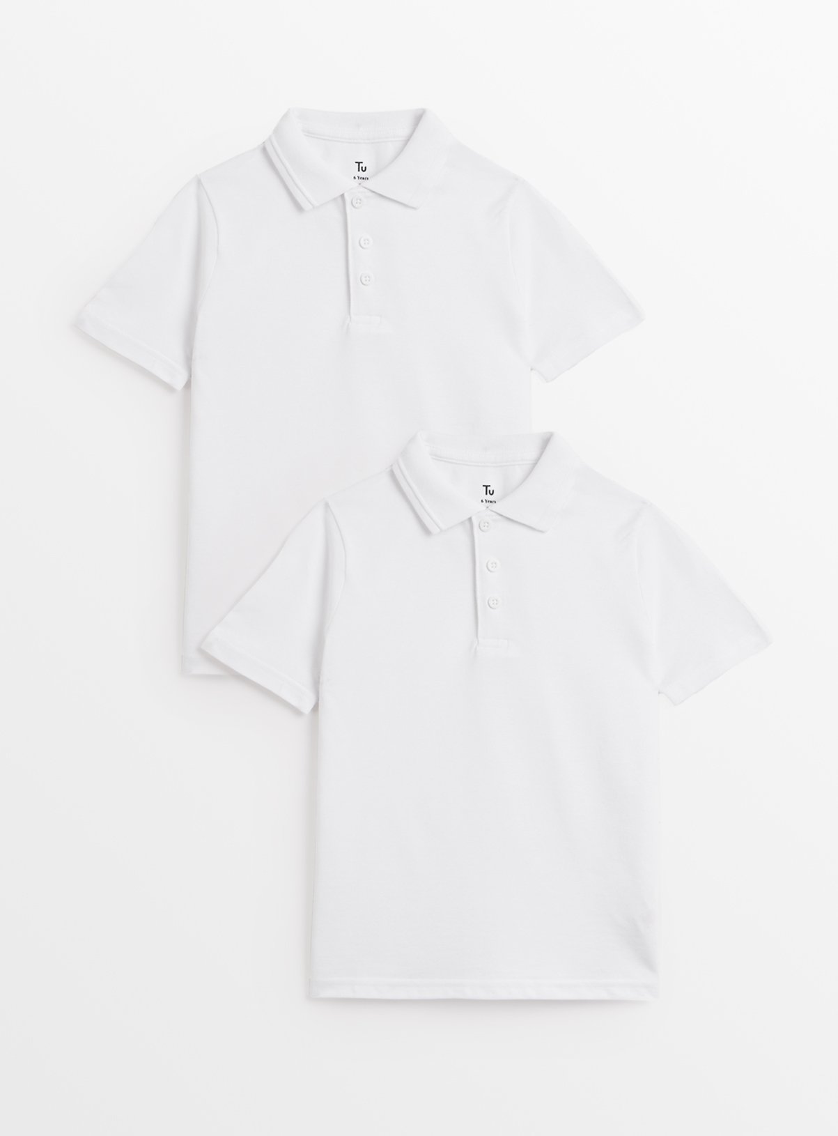 White Cotton 'Dress with Ease' Polo Shirts 2 Pack 7 years - Image 1 thumbnail