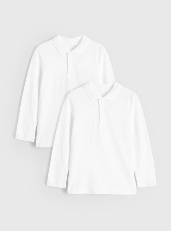 2 Pack Unisex White Long Sleeve Polo Shirts 4 years