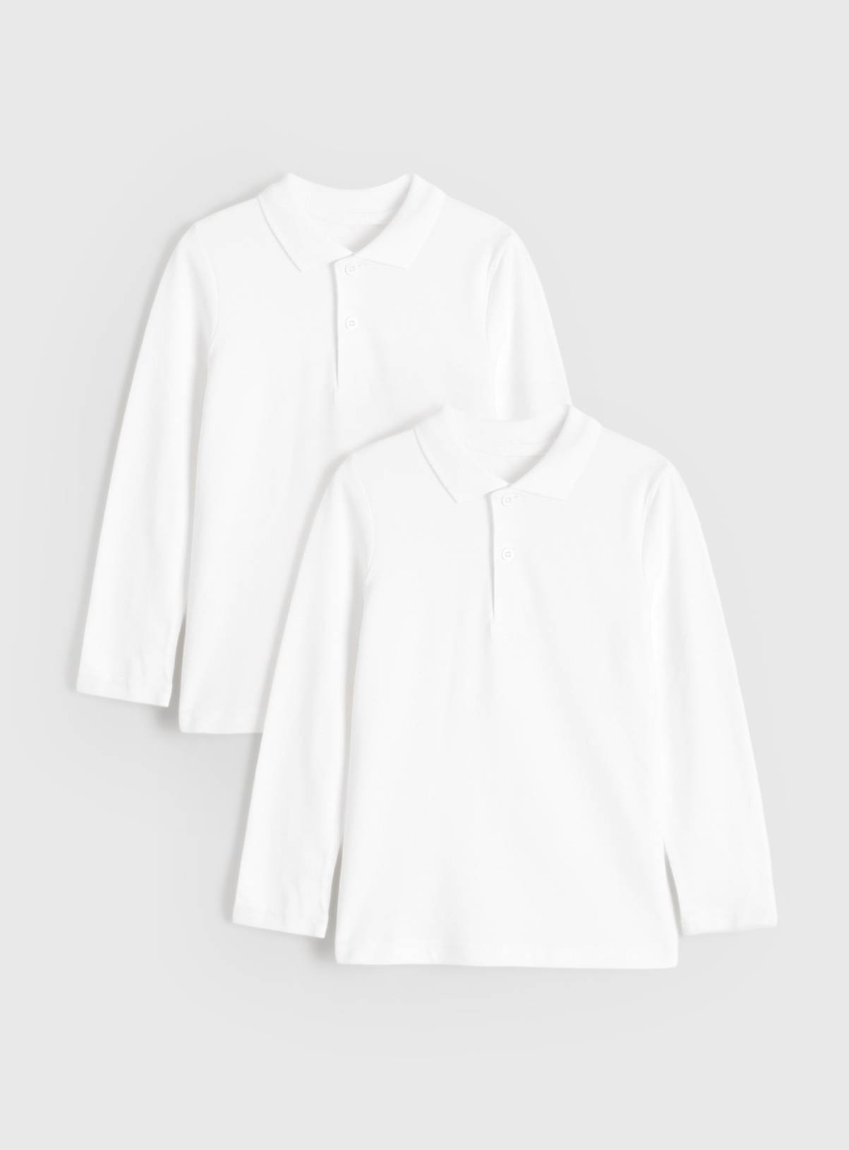 White Cotton Piqué Long Sleeve Polo Shirts 2 Pack 11 years - Image 1