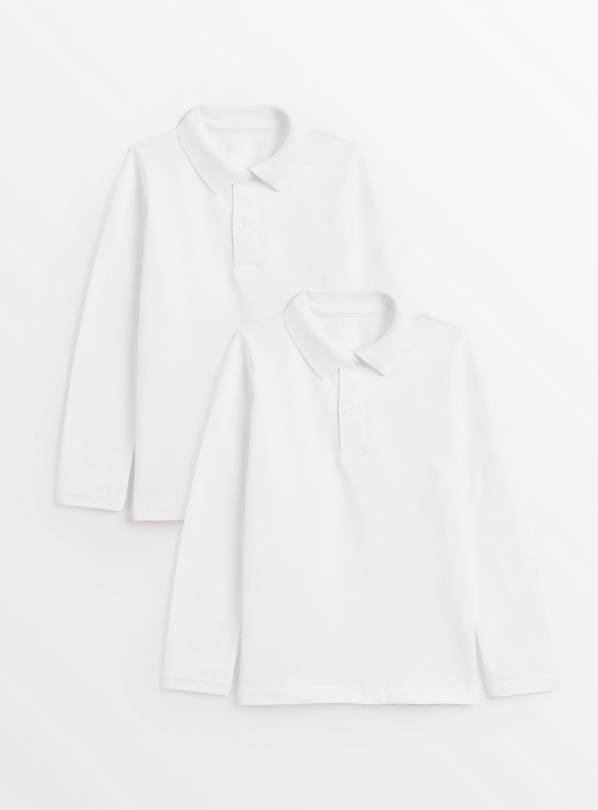 White Unisex Long Sleeve Polo Shirt 2 Pack 6 years