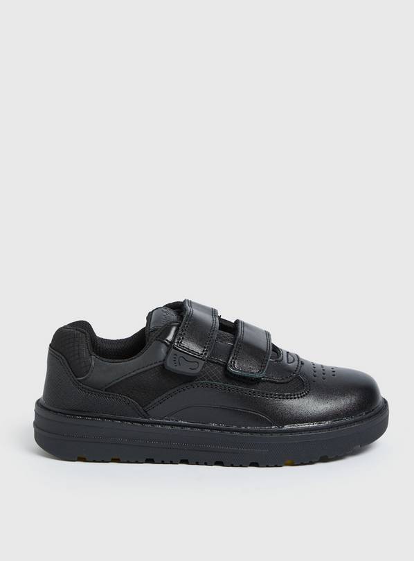 Magic Feet Black Leather Twin Strap Trainers 10 Infant