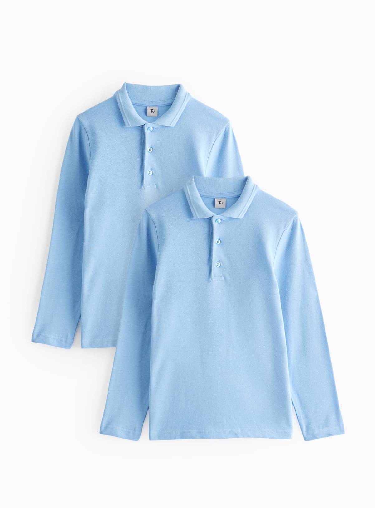 Blue Cotton Long Sleeve Polo Shirt 2 Pack 12 years - Image 1