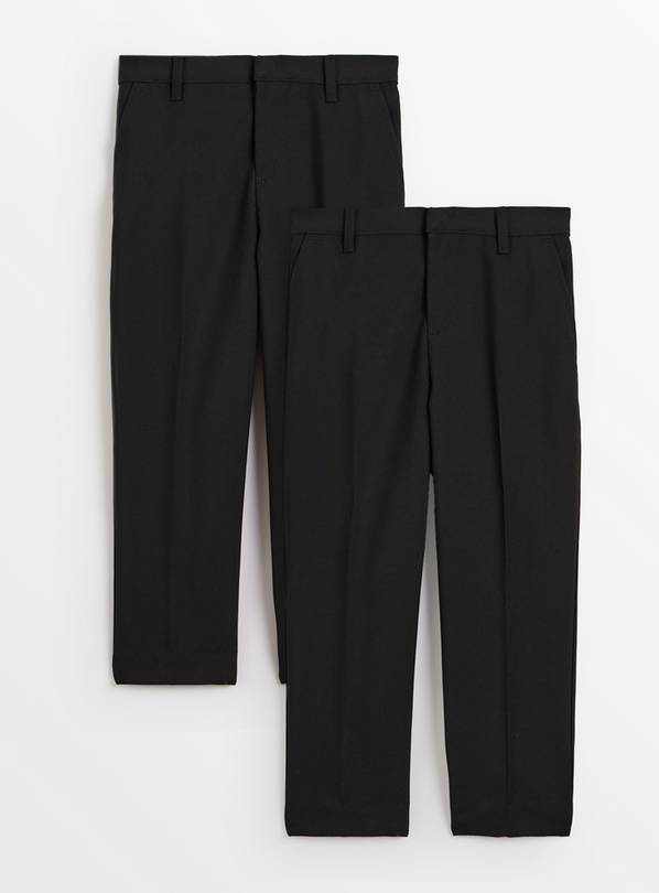 2 Pack Black Woven Trousers with Reinforced Knees & Extendable Hem  8 years