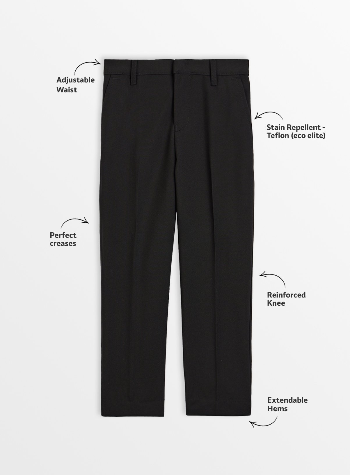 Black Woven Reinforced Knee Extendable Hem Trousers 2 Pack 16 years - Image 3 thumbnail