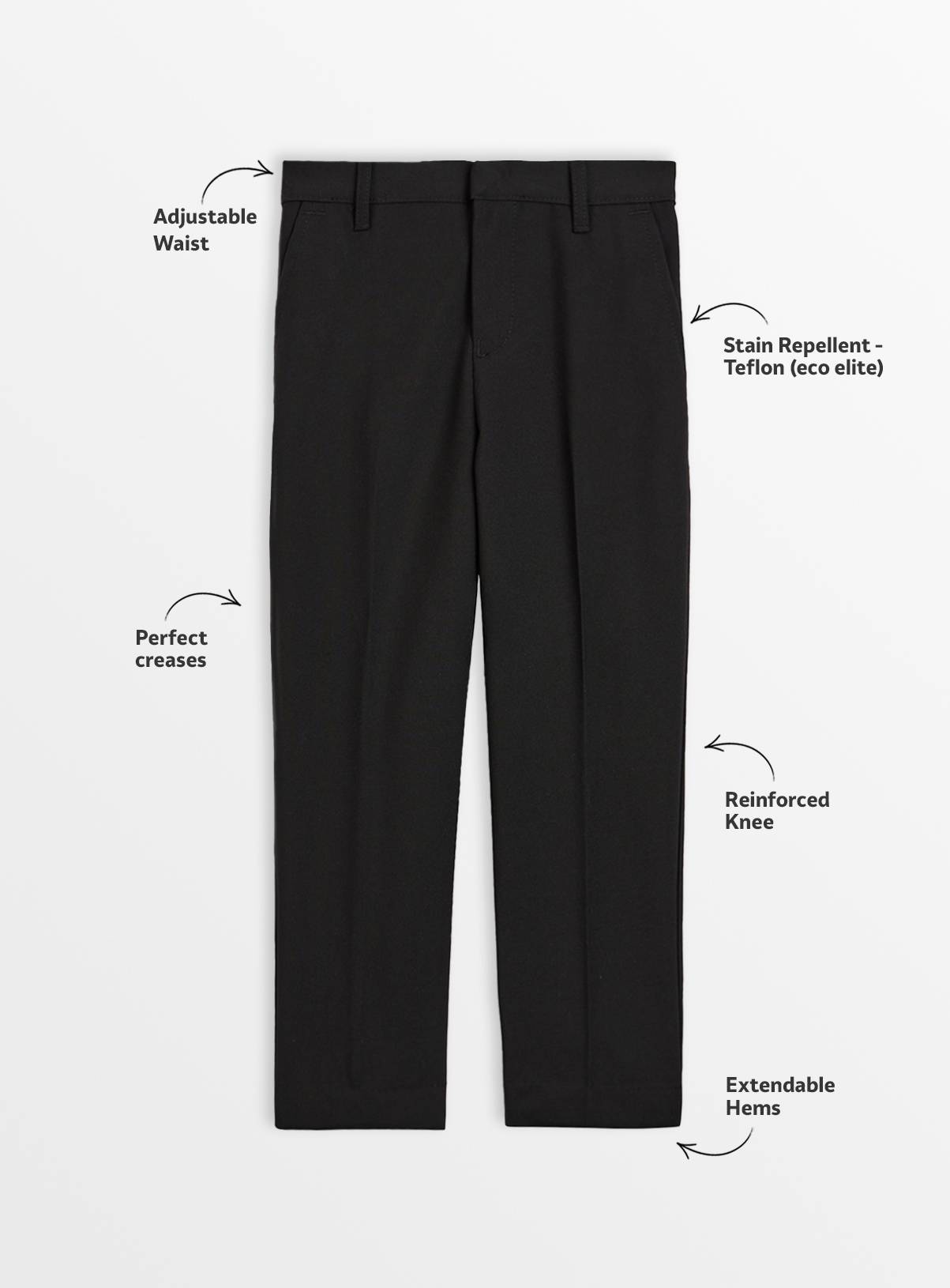 Black Woven Reinforced Knee Extendable Hem Trousers 2 Pack 16 years - Image 3