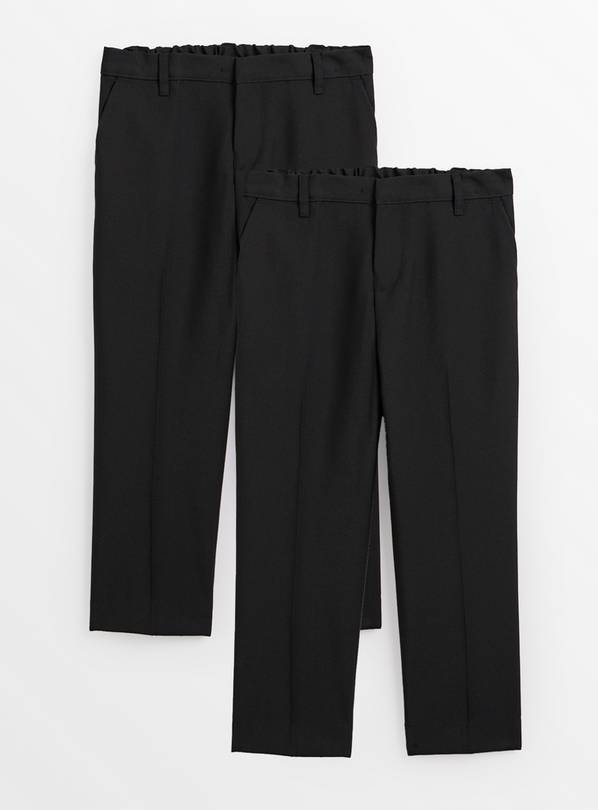 2 Pack Black Trousers with Reinforced Knees & Extendable Hems Generous Fit 8 years