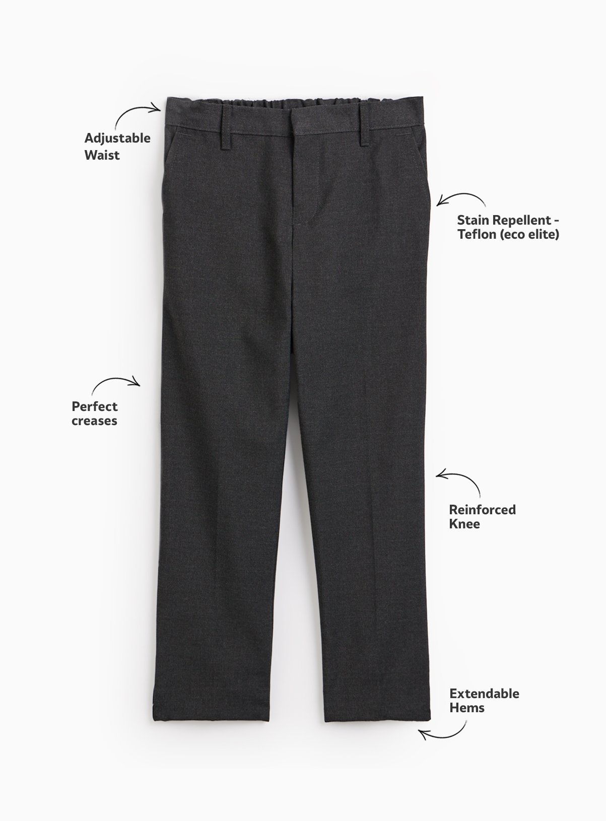 2 Pack Grey Trousers with Reinforced Knees & Extendable Hems Generous Fit 5 years - Image 2 thumbnail