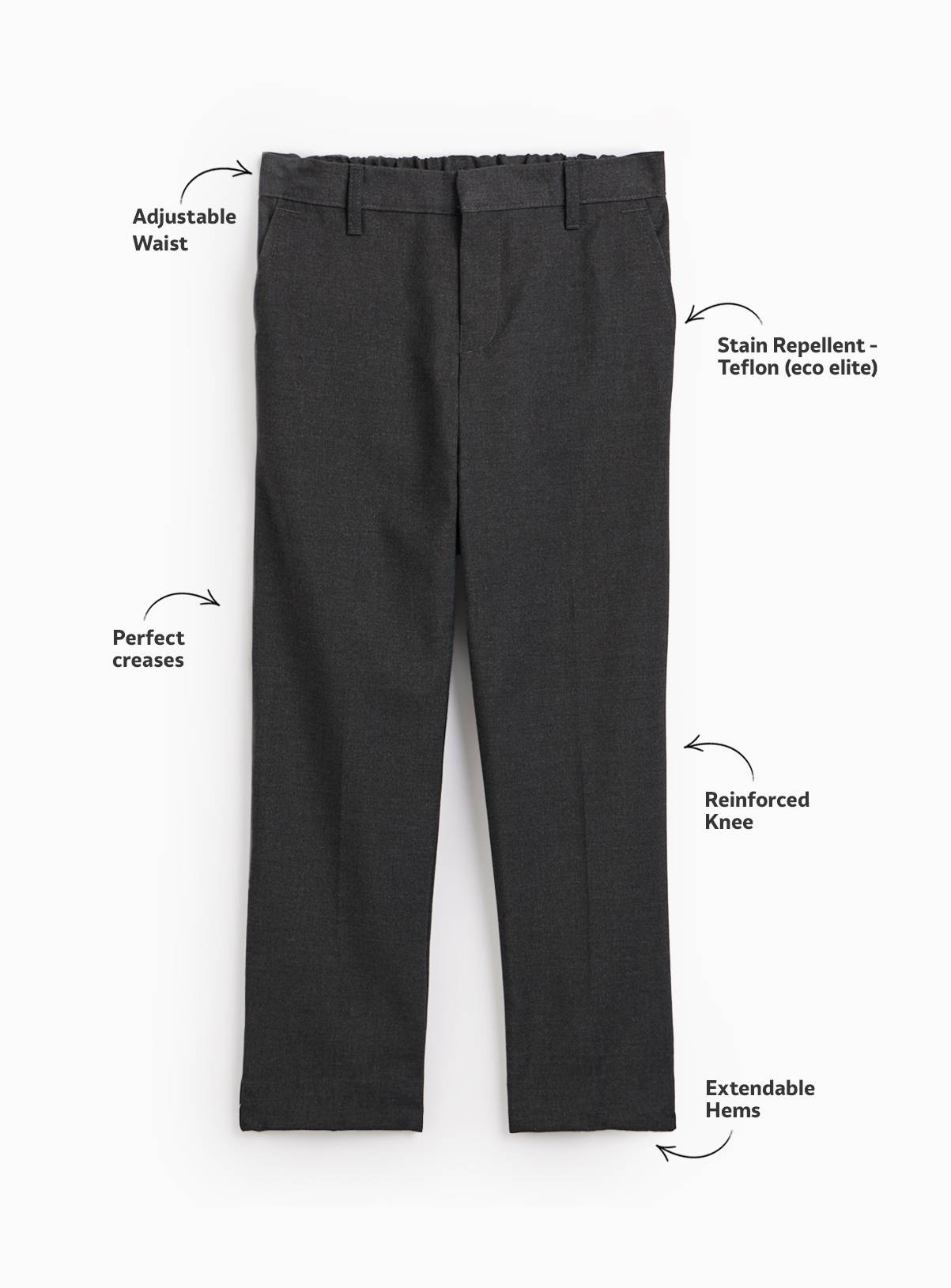 2 Pack Grey Trousers with Reinforced Knees & Extendable Hems Generous Fit 5 years - Image 2