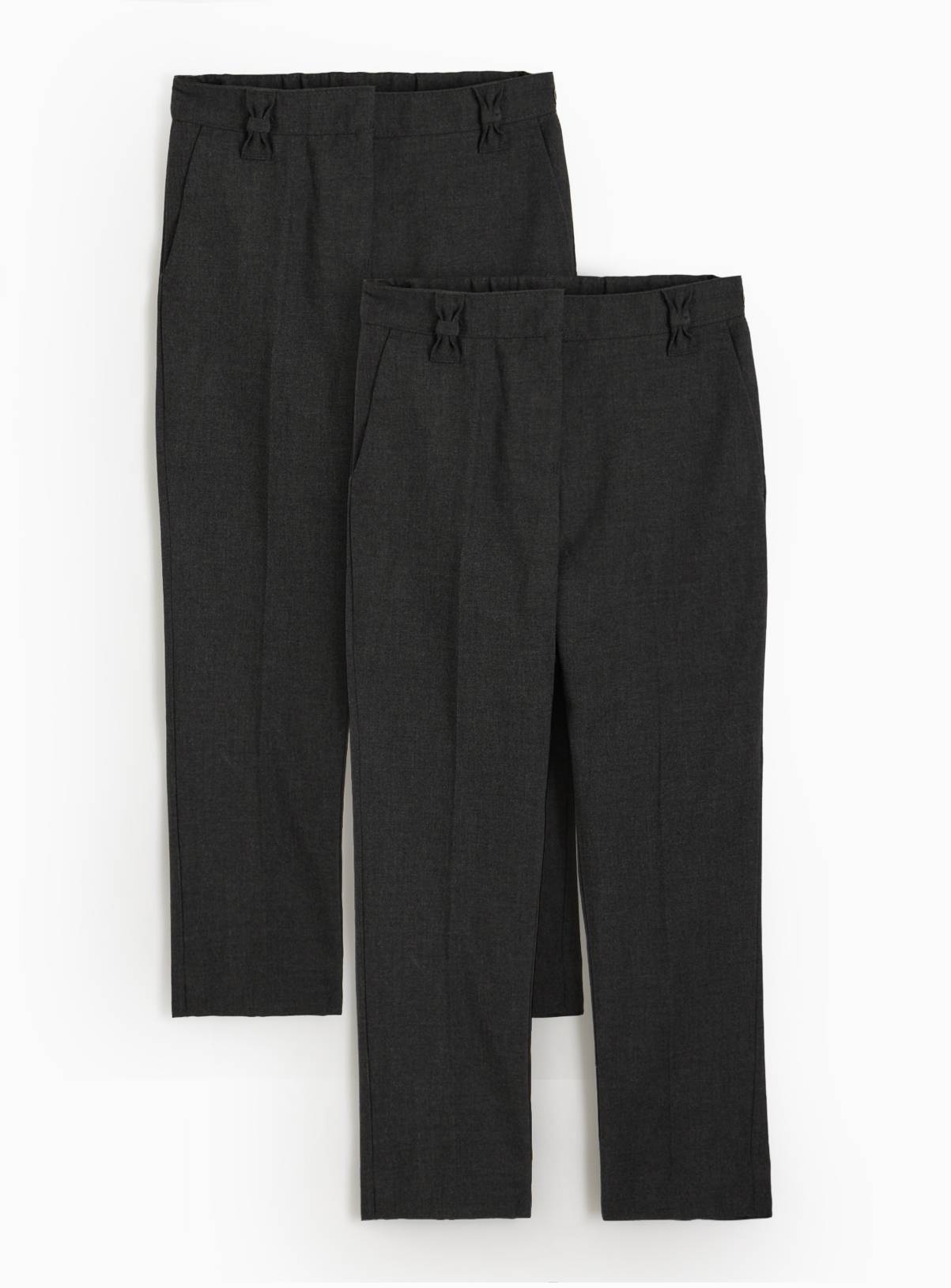 2 Pack Girls Grey Trousers with Reinforced Knees & Extendable Hem 7 years - Image 1