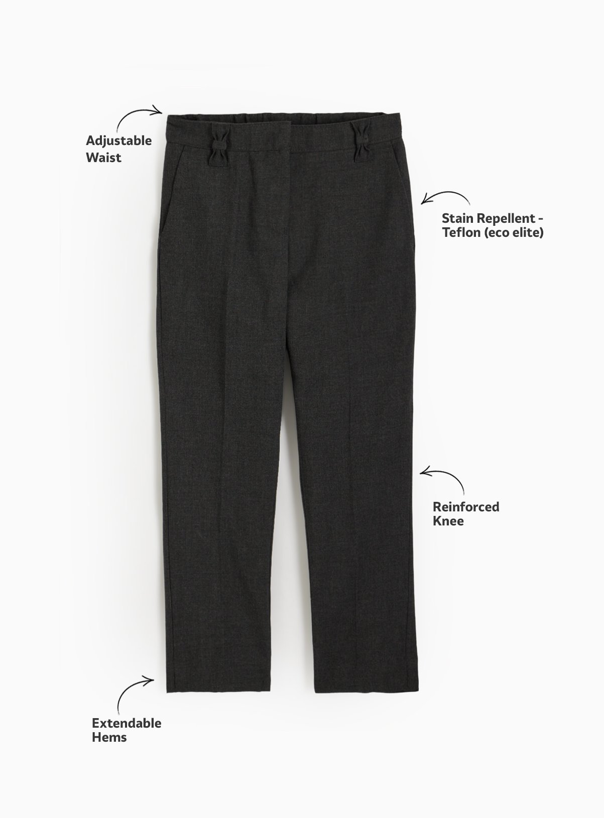 2 Pack Girls Grey Trousers with Reinforced Knees & Extendable Hem 7 years - Image 2 thumbnail