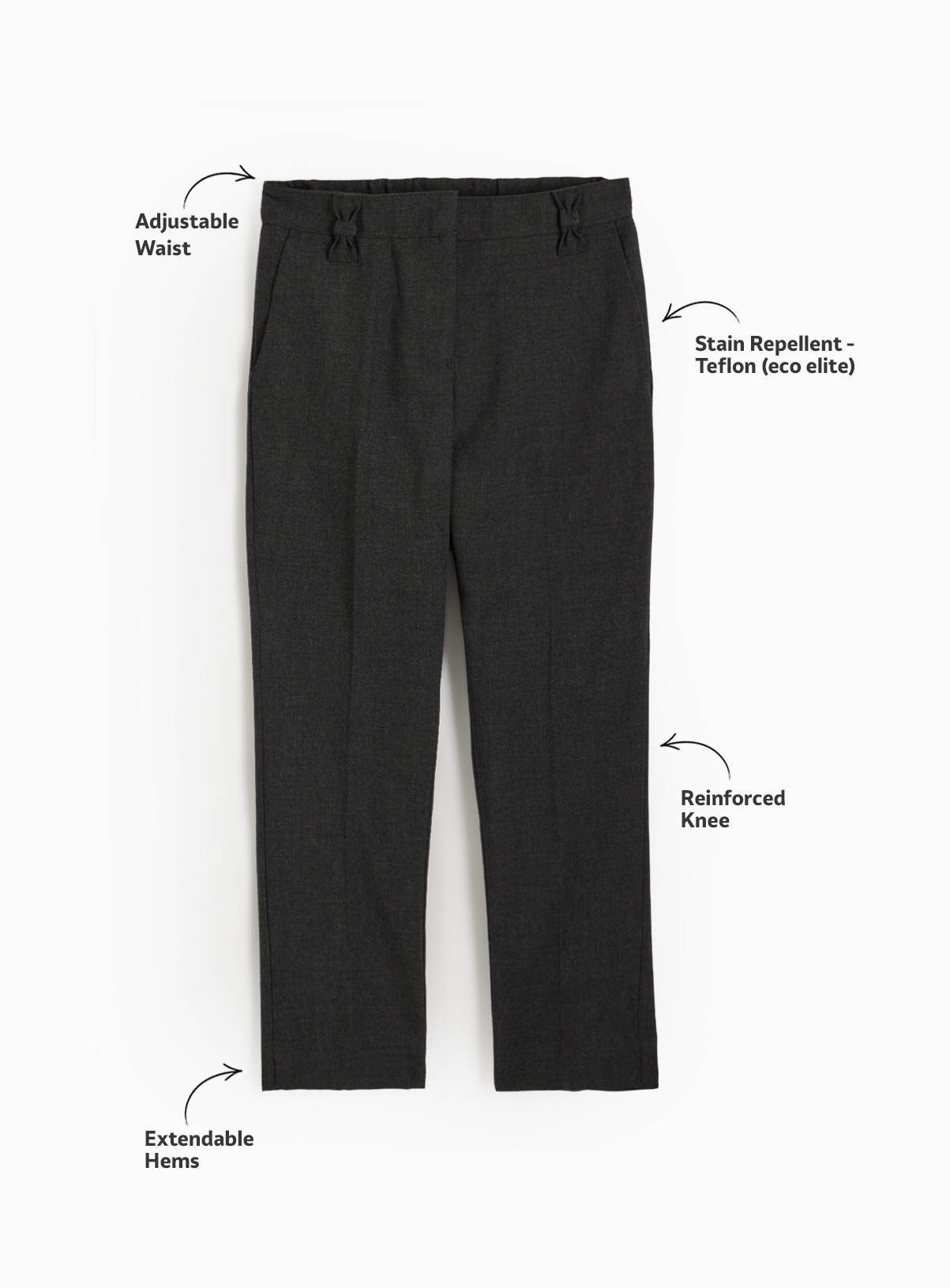 2 Pack Girls Grey Trousers with Reinforced Knees & Extendable Hem 7 years - Image 2