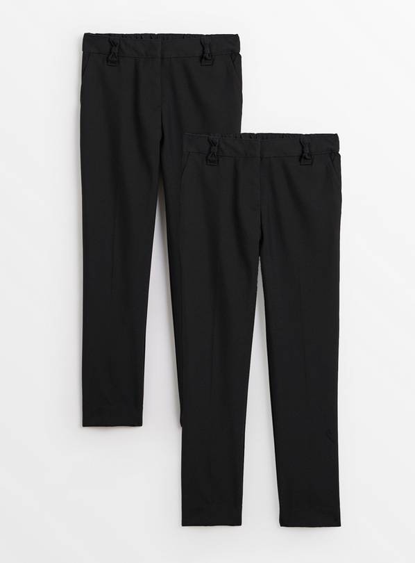 2 Pack Black Trousers with Reinforced Knees & Extendable Hems Longer Leg 11 years
