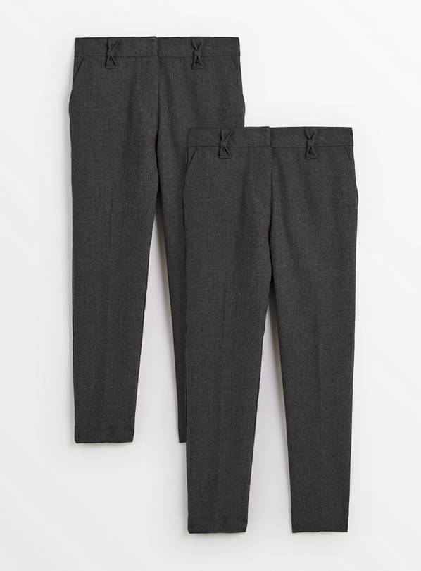 2 Pack Grey Trousers with Reinforced Knees & Extendable Hems Longer Leg 11 years