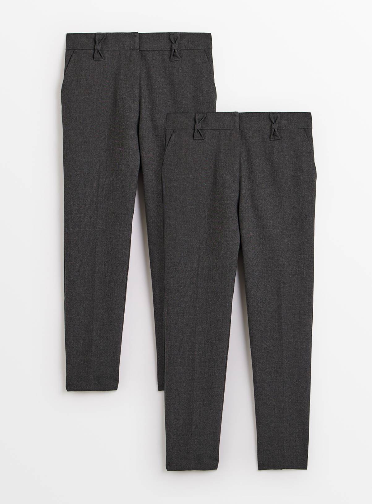 2 Pack Girls Grey Trousers with Reinforced Knees & Extendable Hems Longer Leg 11 years - Image 1