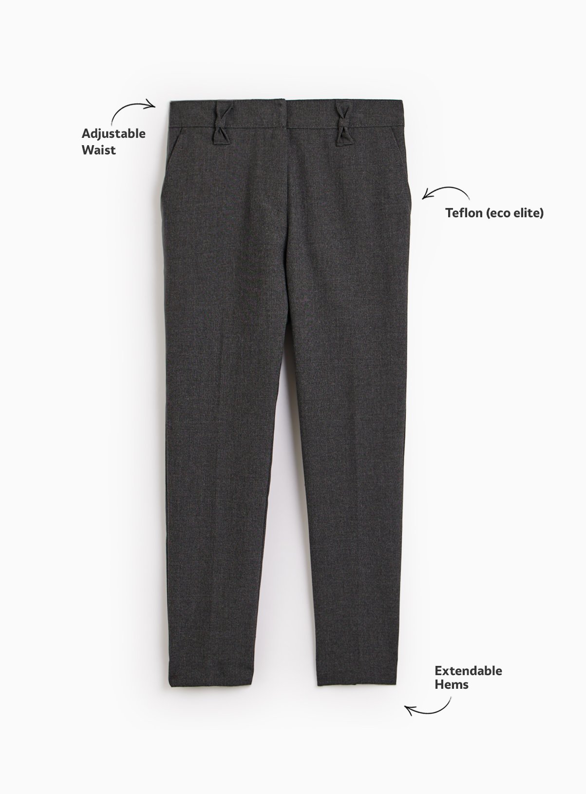 2 Pack Girls Grey Trousers with Reinforced Knees & Extendable Hems Longer Leg 11 years - Image 2 thumbnail