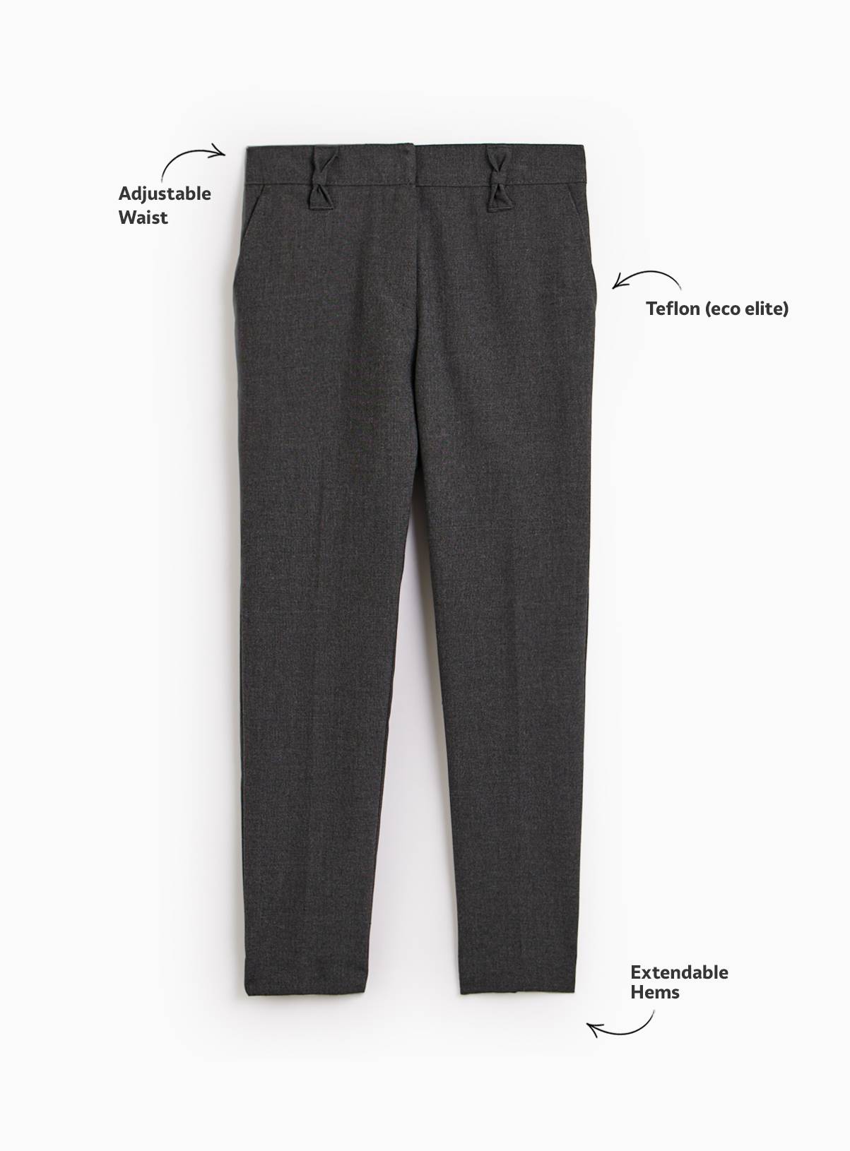 2 Pack Girls Grey Trousers with Reinforced Knees & Extendable Hems Longer Leg 11 years - Image 2