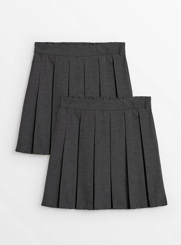 2 Pack Grey Permanent Pleat Skirts Longer Length  11 years