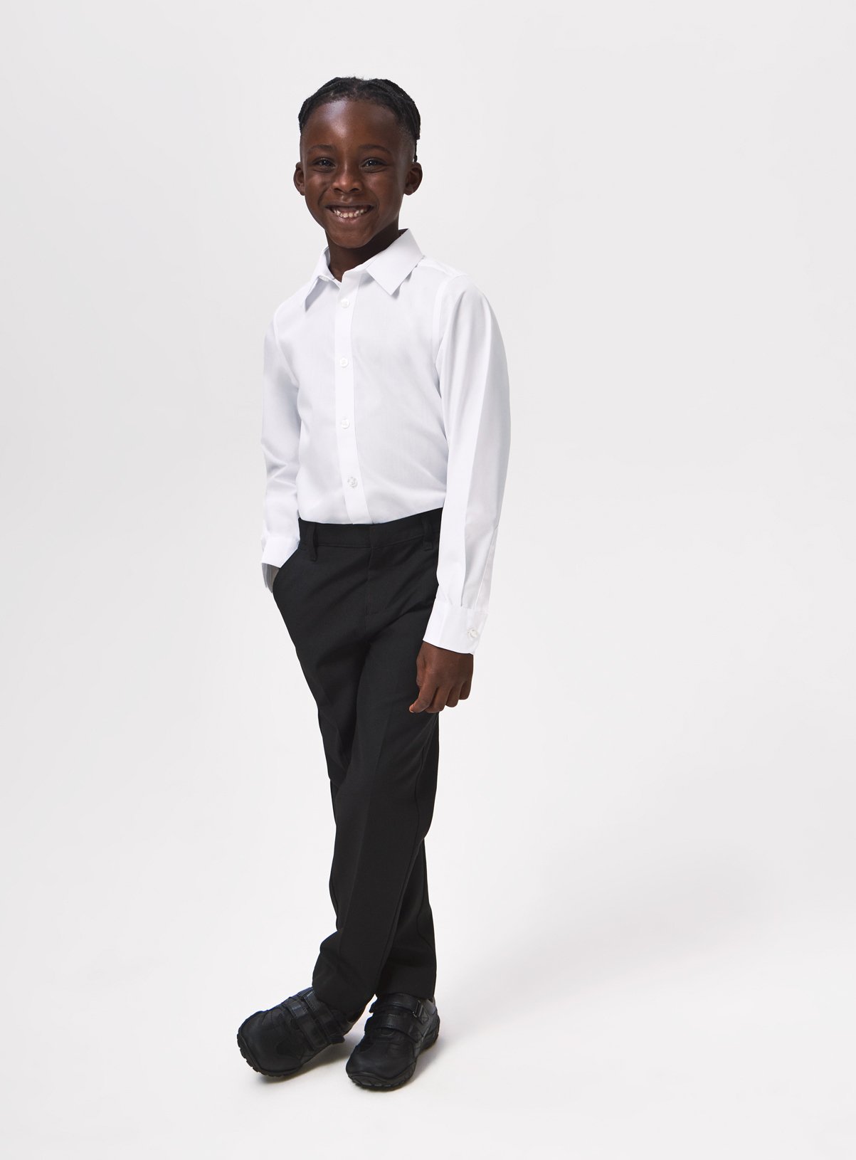 Black Woven Skinny Fit Reinforced Knee Extendable Hem Trousers 2 Pack 8 years - Image 1 thumbnail