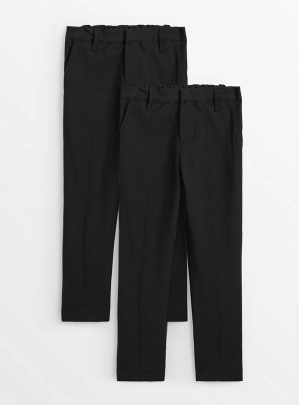 2 Pack Black Skinny Fit Woven Trousers with Reinforced Knees & Extendable Hem 8 years