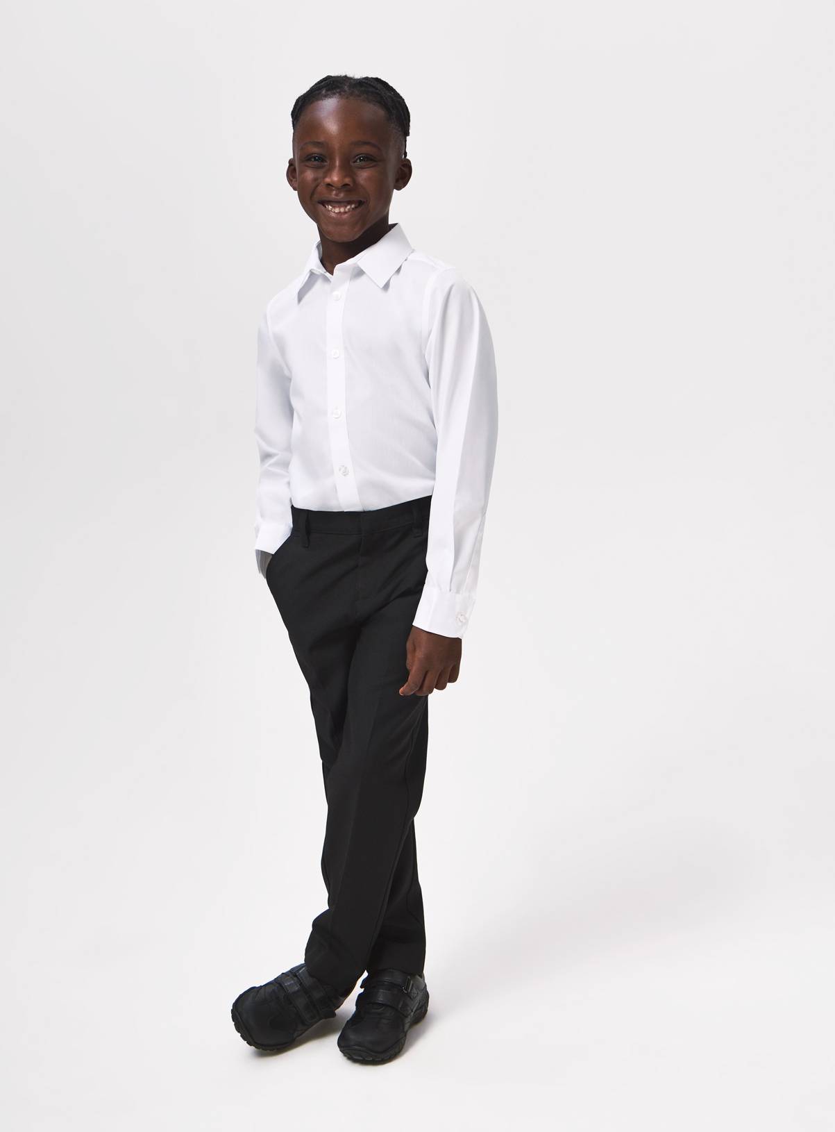 Black Woven Skinny Fit Reinforced Knee Extendable Hem Trousers 2 Pack 8 years - Image 1