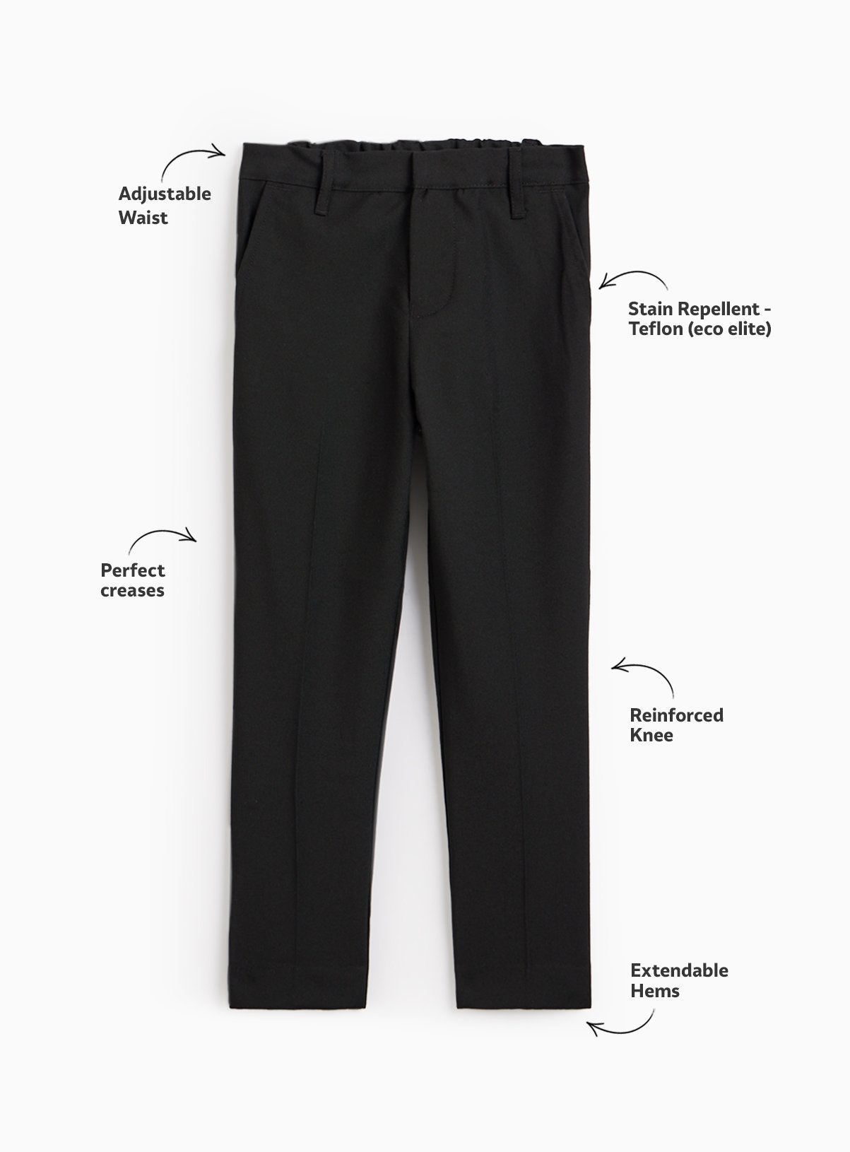 Black Woven Skinny Fit Reinforced Knee Extendable Hem Trousers 2 Pack 8 years - Image 3 thumbnail