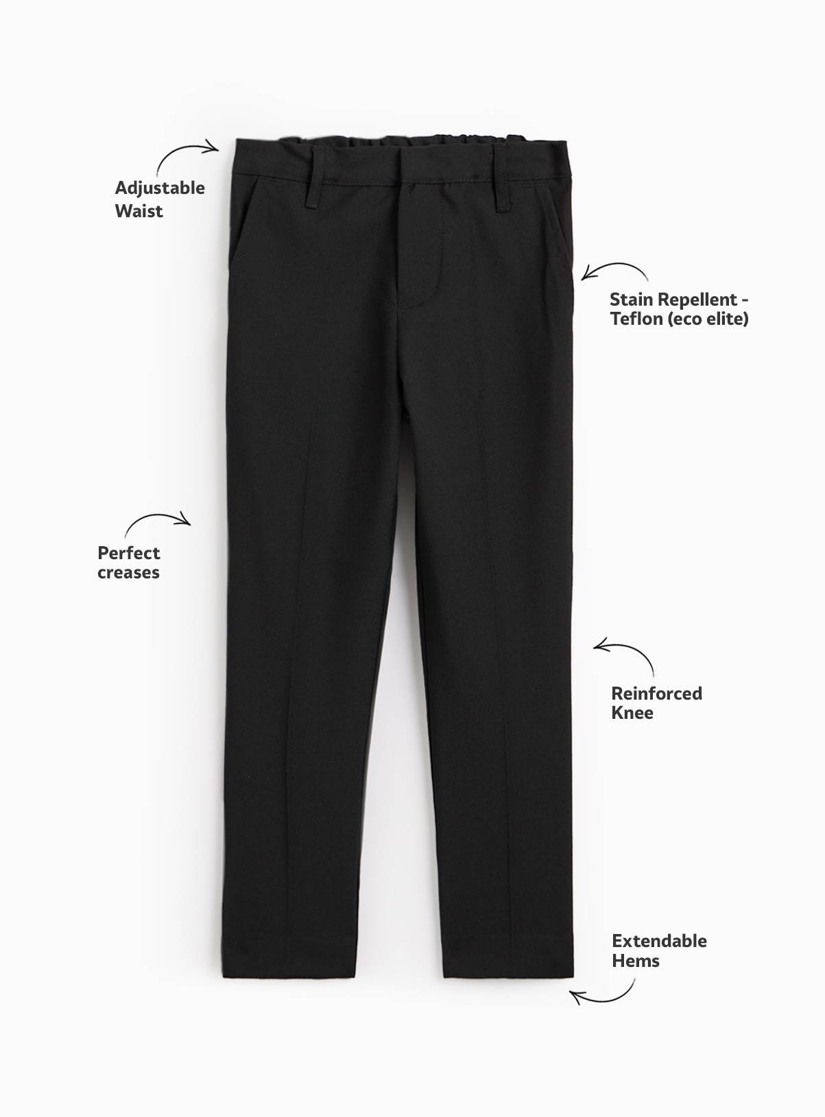 Black Woven Skinny Fit Reinforced Knee Extendable Hem Trousers 2 Pack 8 years - Image 3