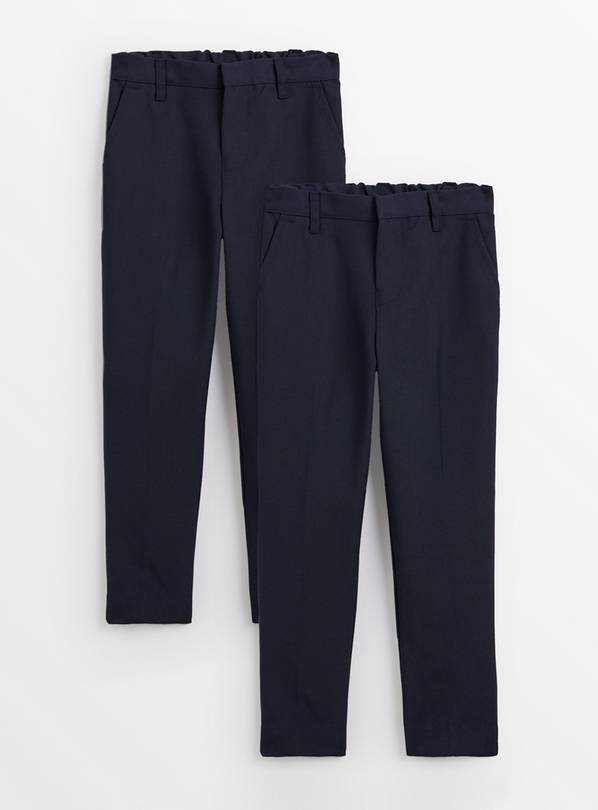 2 Pack Navy Skinny Fit Woven Trousers with Reinforced Knees & Extendable Hem 4 years