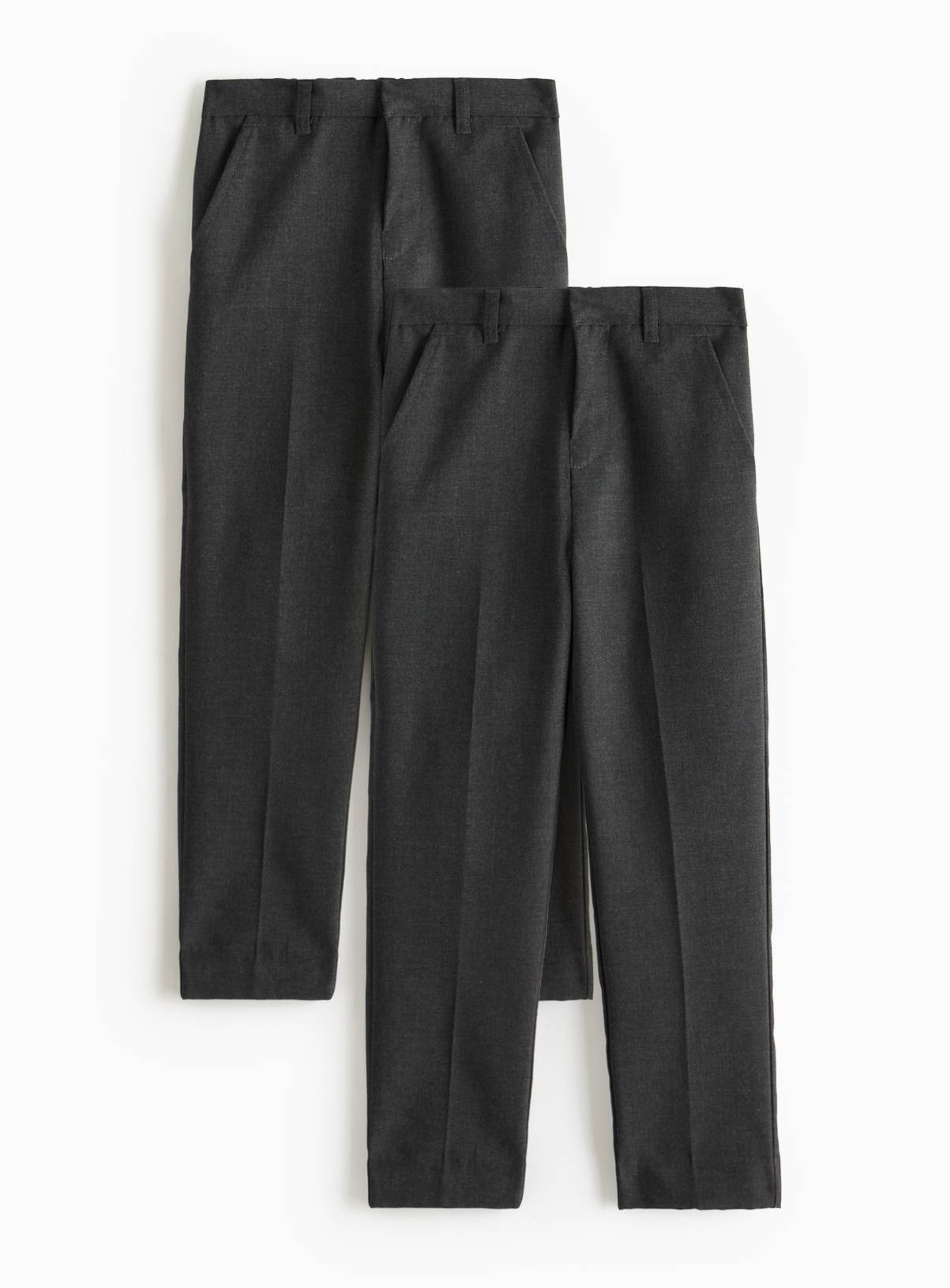 2 Pack Grey Slim Fit Woven Trousers with Reinforced Knees & Extendable Hem 9 years - Image 1