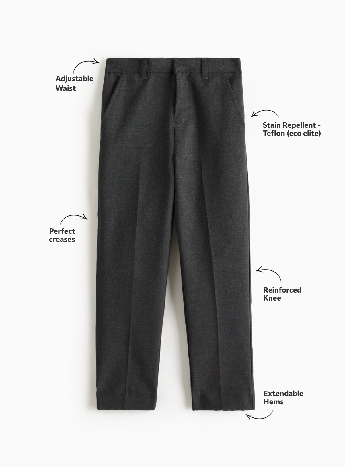 2 Pack Grey Slim Fit Woven Trousers with Reinforced Knees & Extendable Hem 9 years - Image 2 thumbnail
