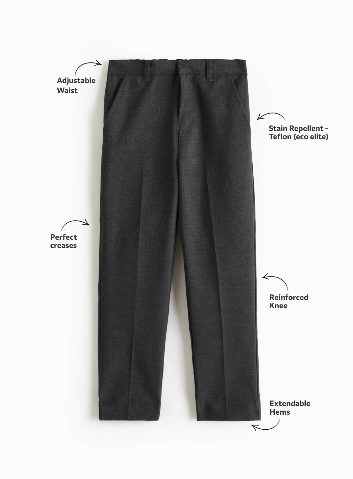 2 Pack Grey Slim Fit Woven Trousers with Reinforced Knees & Extendable Hem 9 years - Image 2
