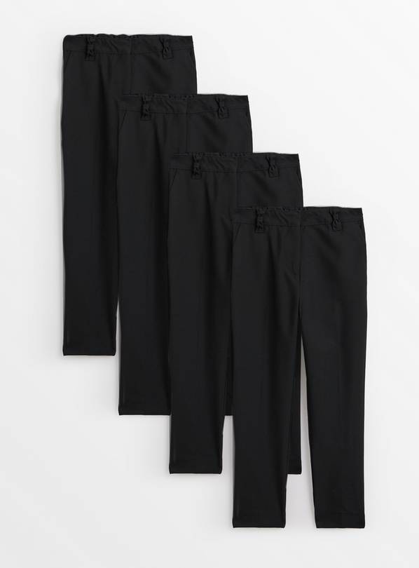 4 Pack Black Trousers with Reinforced Knees & Extendable Hem  11 years