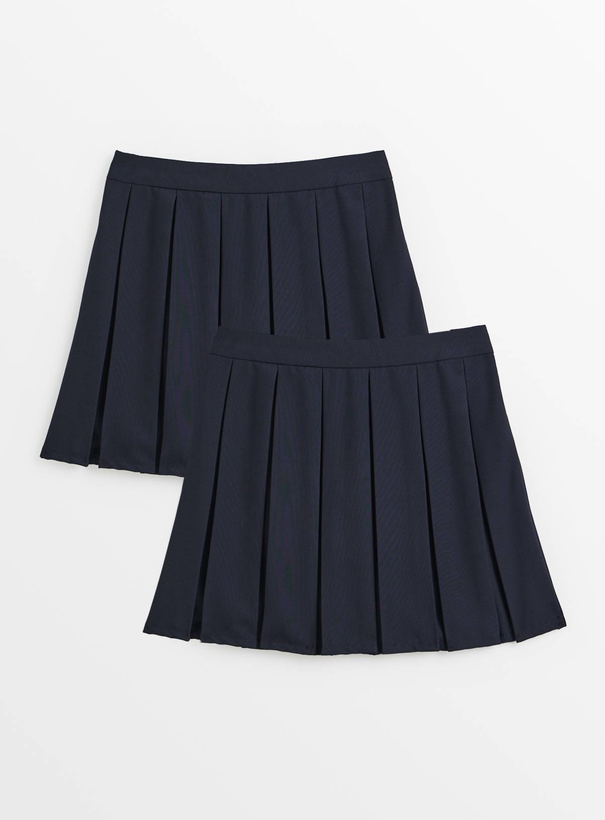 2 Pack Navy Permanent Pleat Skirts Generous Fit 9 years - Image 1