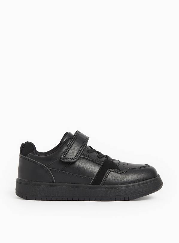 Black Faux Leather Panelled School Trainers 10 Infant