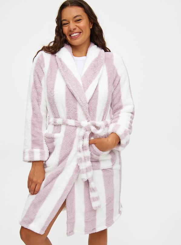 Lilac Stripe Fluffy Dressing Gown XL