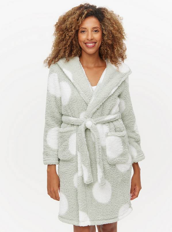 Buy Sage Green Spot Print Borg Fleece Dressing Gown L Dressing gowns Tu